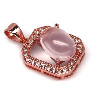 Stunning!!!  Natural Rose Quartz Gemstone Off Set 14K Rose Gold Pendant
